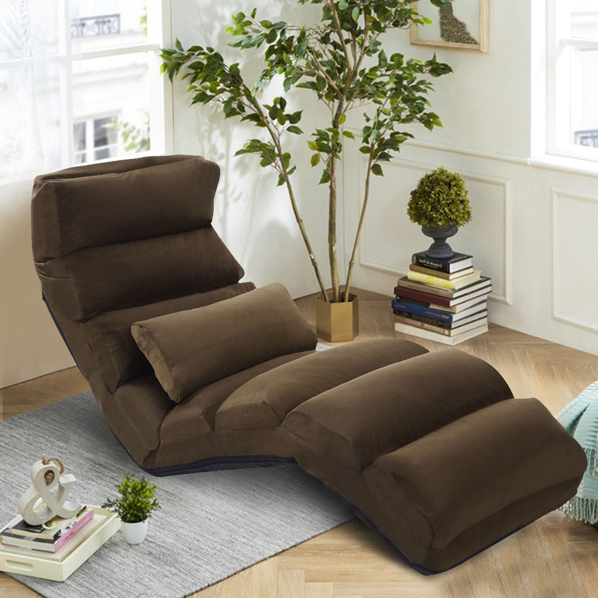 Fauteuil Relax Pliable Réglable Sur 5 Positions En Faux Daim Chaise De Sol Pour Salon Mobilier De Bureau Chambre Beige/Gris/Marron/Rouge