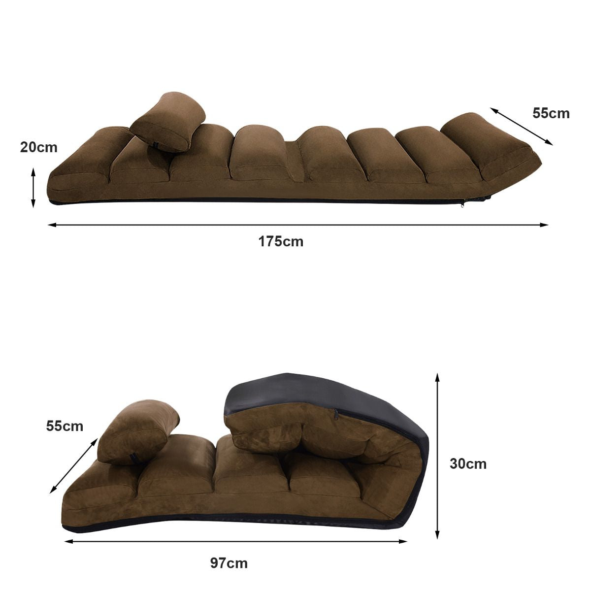 Fauteuil Relax Pliable Réglable Sur 5 Positions En Faux Daim Chaise De Sol Pour Salon Mobilier De Bureau Chambre Beige/Gris/Marron/Rouge