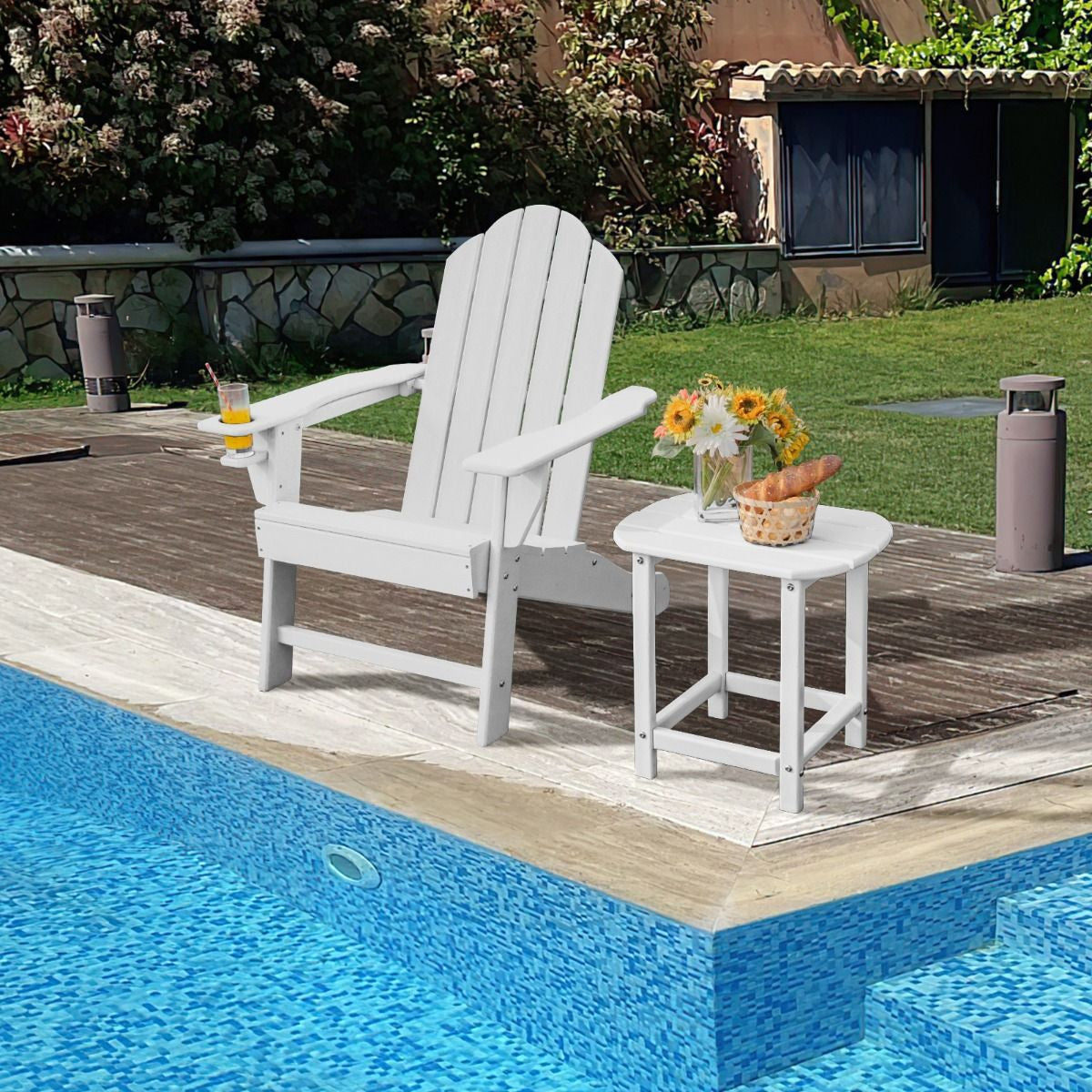 Chaise De Jardin Adirondack En Bois Polyéthylène Avec Porte-Gobelet Inclinaison 103° Résistante Aux Intempéries Pour Porche