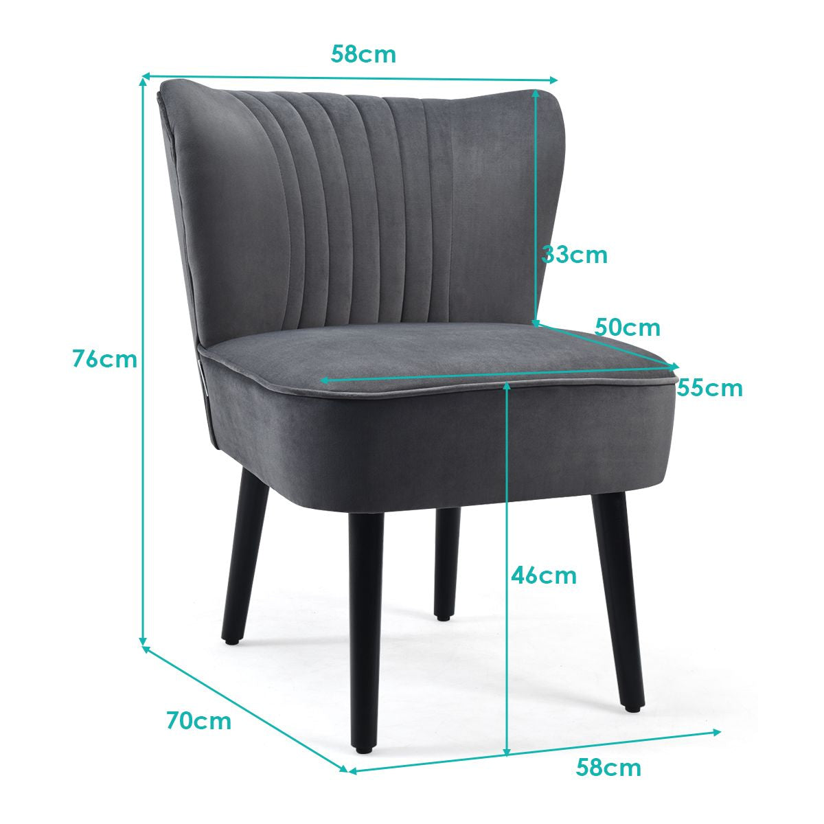 Lot De 2 Chaises D'Appoint En Velours Moderne Pieds En Bois De Caoutchouc Repose-Pieds Antidérapants Dossier Ergonomique Siège Rembourré Gris