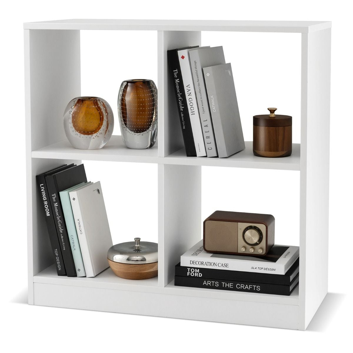 Bibliothèque Étagère Rangement À 3 Niveaux Avec 4 Compartiments Ouverts Meuble Cube De Rangement En Bois 73 X 33 X 73Cm Noir/Blanc/Naturel
