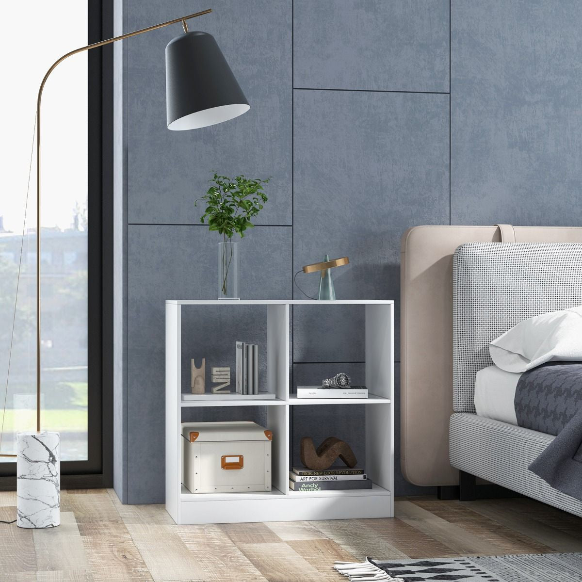 Bibliothèque Étagère Rangement À 3 Niveaux Avec 4 Compartiments Ouverts Meuble Cube De Rangement En Bois 73 X 33 X 73Cm Noir/Blanc/Naturel
