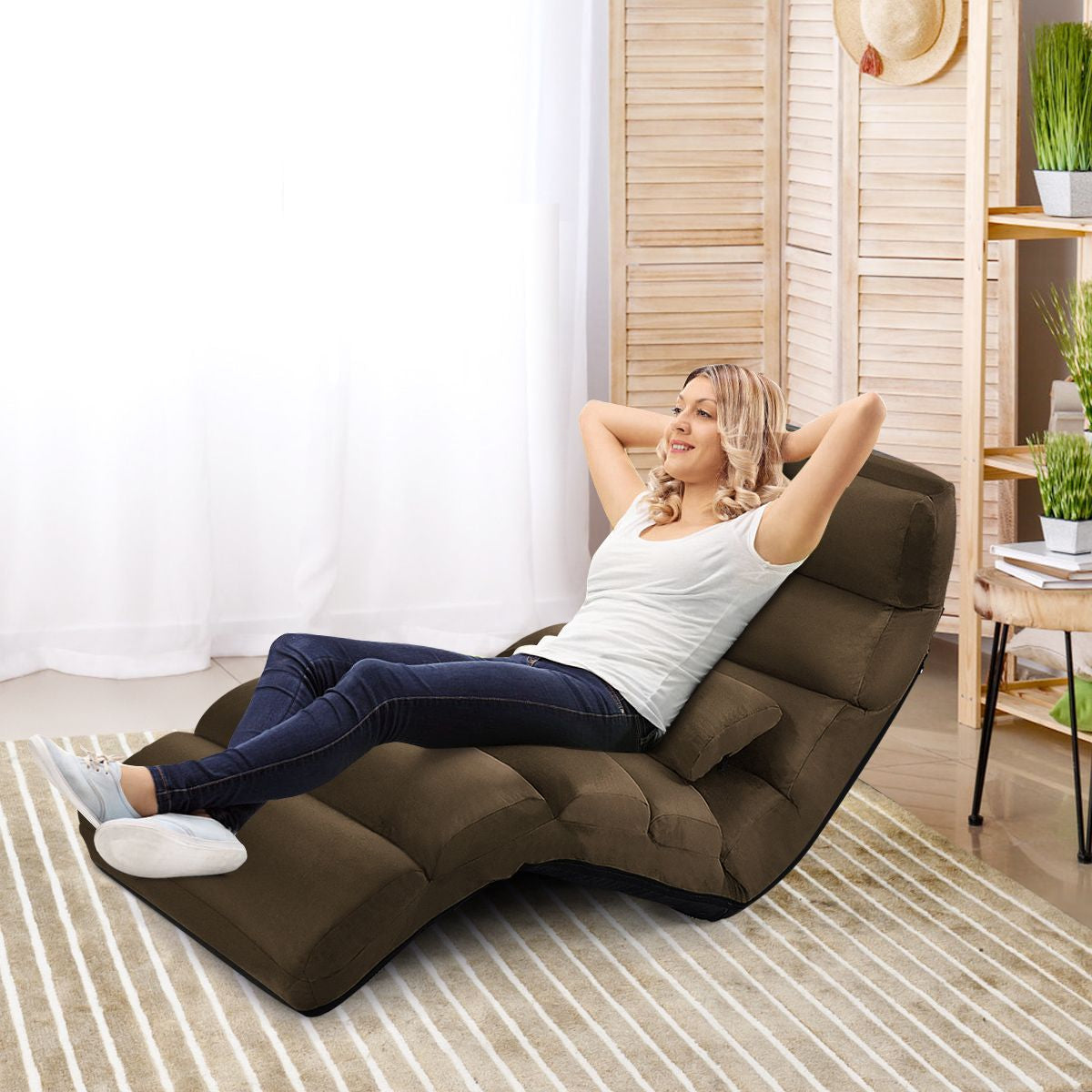 Fauteuil Relax Pliable Réglable Sur 5 Positions En Faux Daim Chaise De Sol Pour Salon Mobilier De Bureau Chambre Beige/Gris/Marron/Rouge