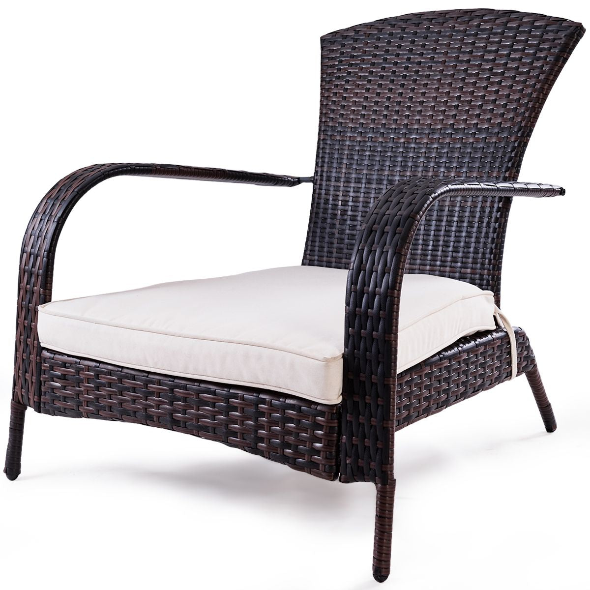 Fauteuil De Terrasse Bas En Rotin Chaise De Jardin Basse En Rotin Tressé Avec Coussin D’Assise, 79X79X82Cm, Marron