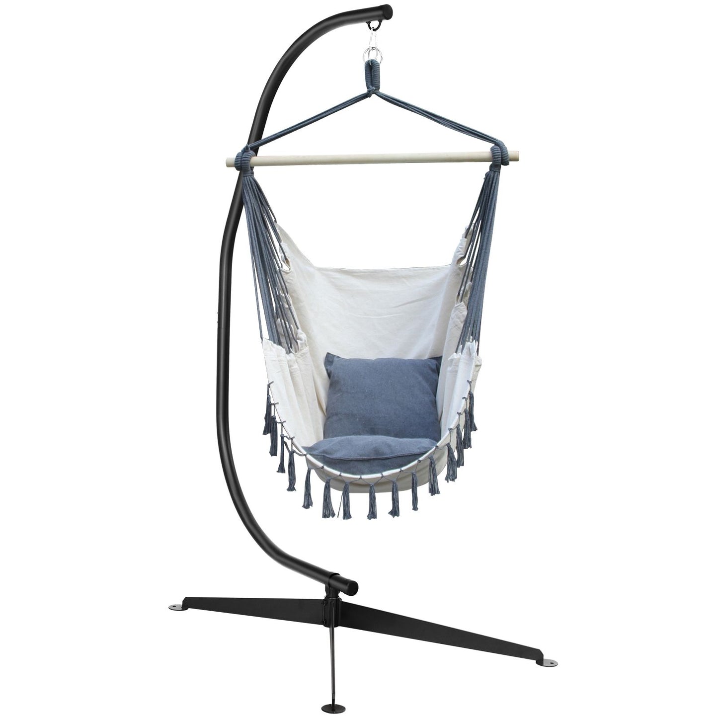 Support Fauteuil Suspendu De Jardin Charge Max 150 KG Hauteur 207 CM En Acier Base En Croix Forme De C Intérieur/Extérieur