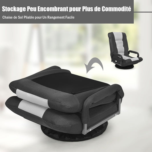Fauteuil Pliable De Sol Dossier Réglable Sur 6 Positions Et Base Pivotante À 360° Cadre En Fer Robuste 6 Couleurs Au Choix