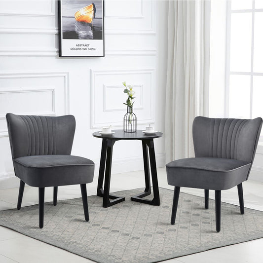 Lot De 2 Chaises D'Appoint En Velours Moderne Pieds En Bois De Caoutchouc Repose-Pieds Antidérapants Dossier Ergonomique Siège Rembourré Gris