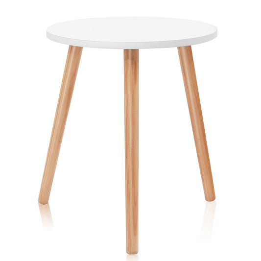 Table Basse Ronde Style Scandinave Moderne En MDF Et Bois De Pin Dim. Ø40 X 48H Blanc