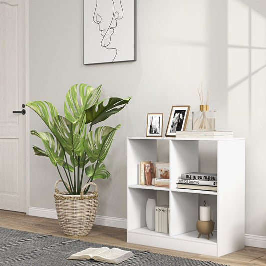 Bibliothèque Étagère Rangement À 3 Niveaux Avec 4 Compartiments Ouverts Meuble Cube De Rangement En Bois 73 X 33 X 73Cm Noir/Blanc/Naturel