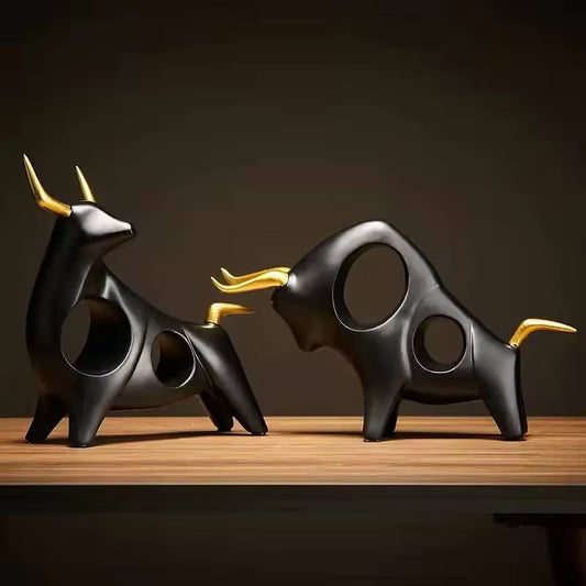Cattle Statue Ox Home Decor Living Room Bull Sculpture Wine TV Cabinet Ornament Crafts Abstract Animal Figurine