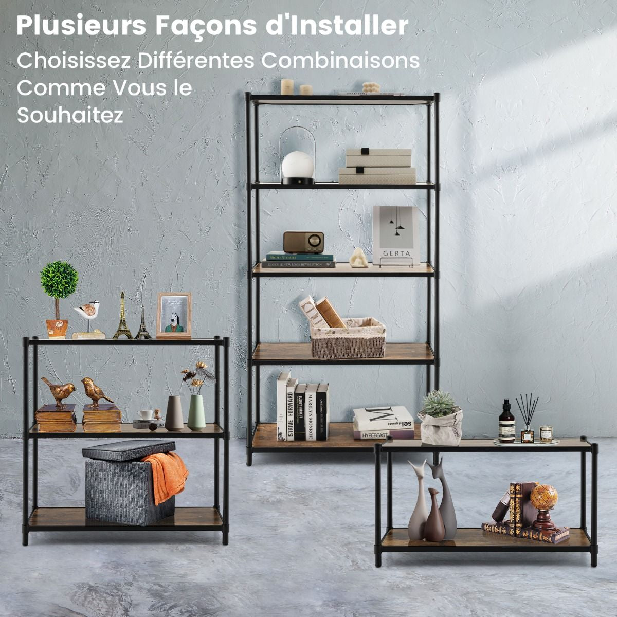 Bibliothèque Style Industriel À 5 Niveaux 80X29X154Cm Étagère De Rangement Avec Dispositifs Anti-Basculement Pieds Réglables Noir