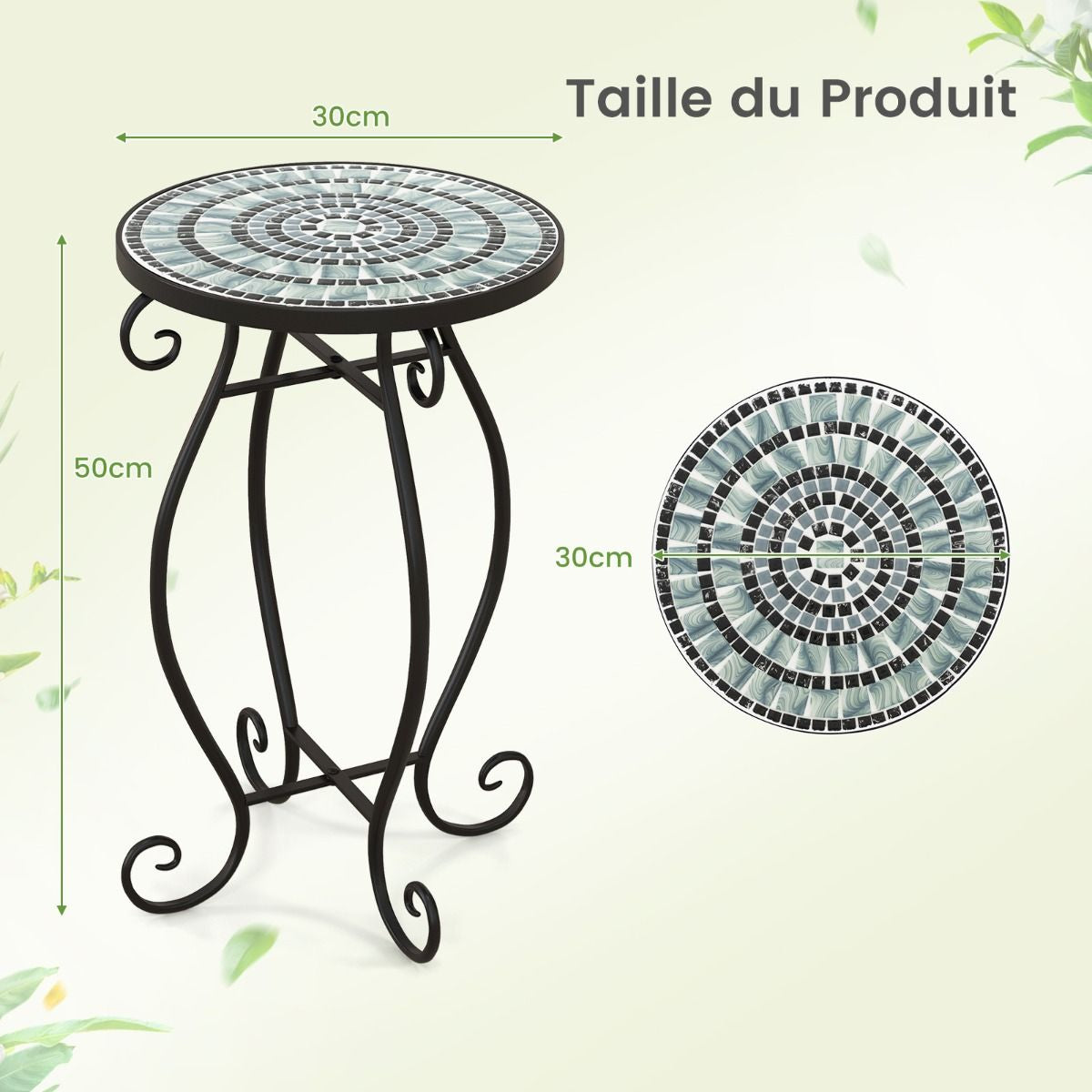 Table D'Appoint Ronde De Jardin Avec Plateau Mosaïque En Carreaux De Céramique Table Basse D'Extérieur Pour Balcon Piscine Noir