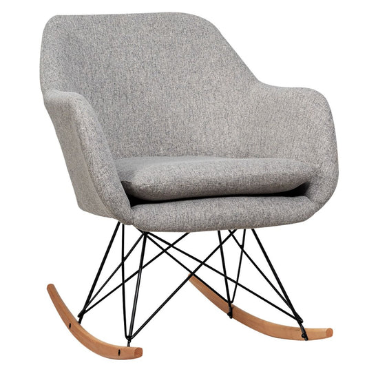 Chaise À Bascule D'Appoint Chaise D'Appoint À Bascule Dossier Ergonomique Haut Accoudoirs En Bois De Hêtre Massif Coussin De Siège Rembourré Gris