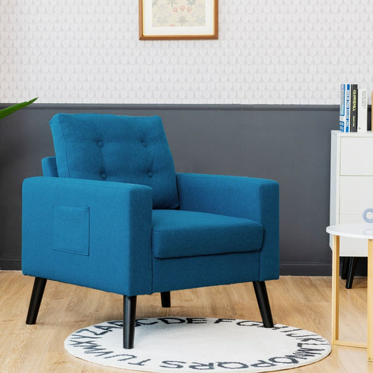 Fauteuil De Salon 1 Personne Avec Profondeur D'Assise 53Cm Canapé 1 Place Avec Pieds Bois D’Hévéa Pour Chambre Salon Bureau 81*67*86Cm Bleu