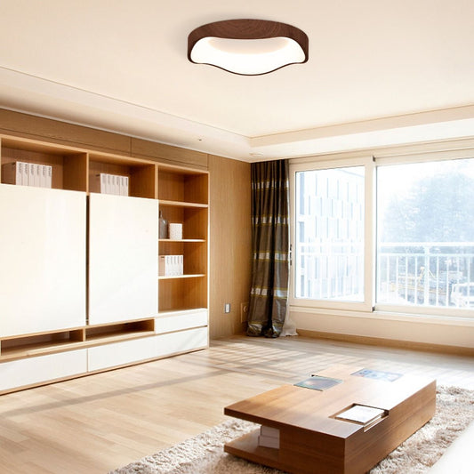 Plafonnier LED Luminaire Moderne 24 W Avec Motif En Bois Cadre En Métal Lustre À Éclairage LED 3000 K Lumière Chaude Plafonnier LED Marron