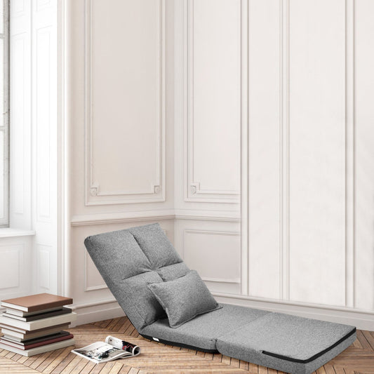 Chaise Paresseux Sur Plancher Pliable Avec Dossier À 5 Positions Réglables Gris