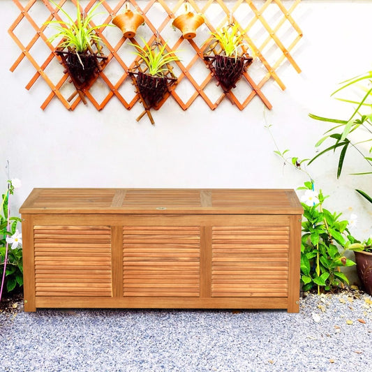 Malle En Bois D’Acacia Coffre Boîte De Rangement 120 X 45 X 45 Cm Charge Max 150KG Pour Terrasse Jardin Ou Cour Nature