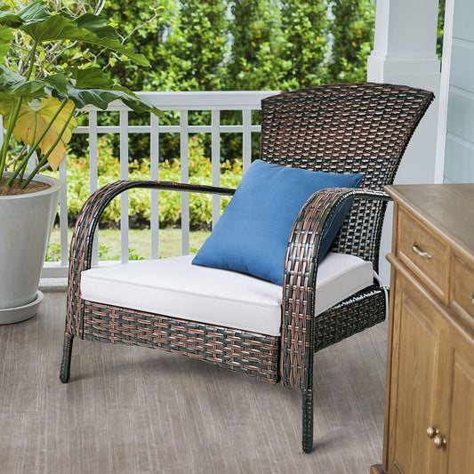 Fauteuil De Terrasse Bas En Rotin Chaise De Jardin Basse En Rotin Tressé Avec Coussin D’Assise, 79X79X82Cm, Marron