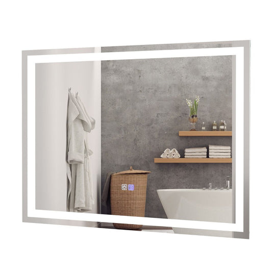Miroir De Salle De Bain LED 80 X 60 Cm Avec 3 Eclairages Interrupteur Tactile Et Fonction Anti-Buée