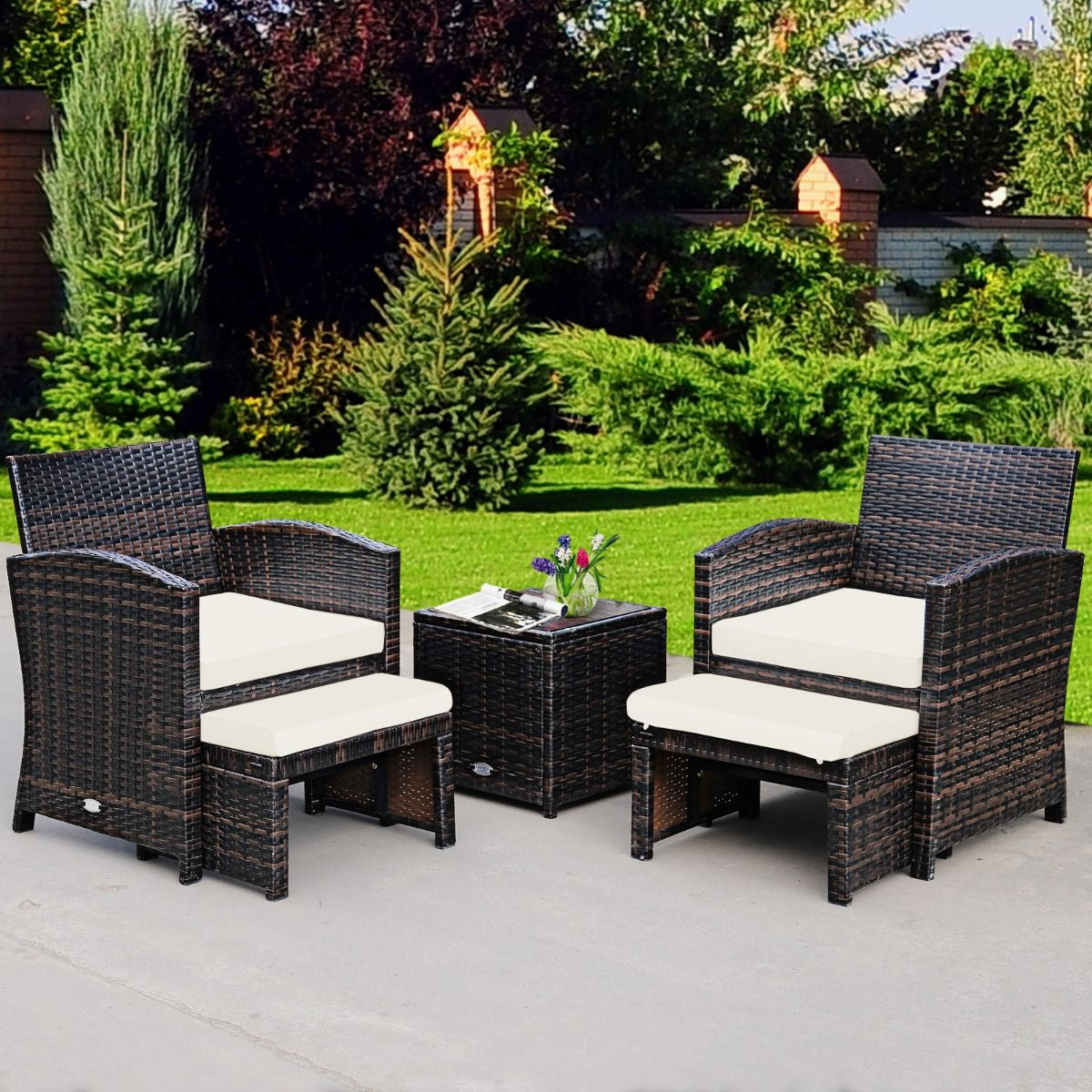 Ensemble Meuble De Salon 5PCS Salon De Jardin En Rotin PE Avec Coussin Pour Balcon Piscine Terrasse Gris/Blanc