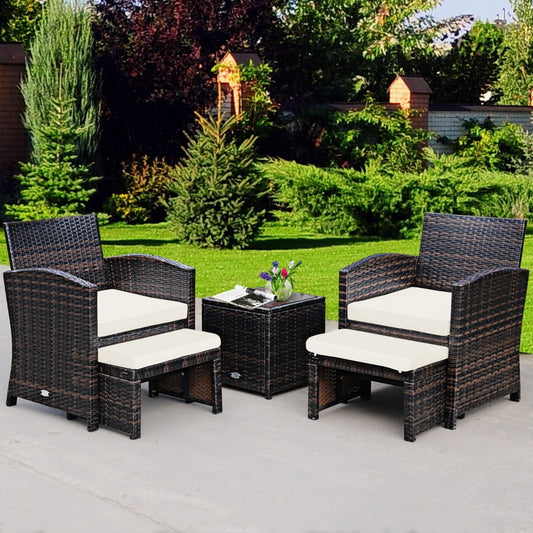 Ensemble Meuble De Salon 5PCS Salon De Jardin En Rotin PE Avec Coussin Pour Balcon Piscine Terrasse Gris/Blanc