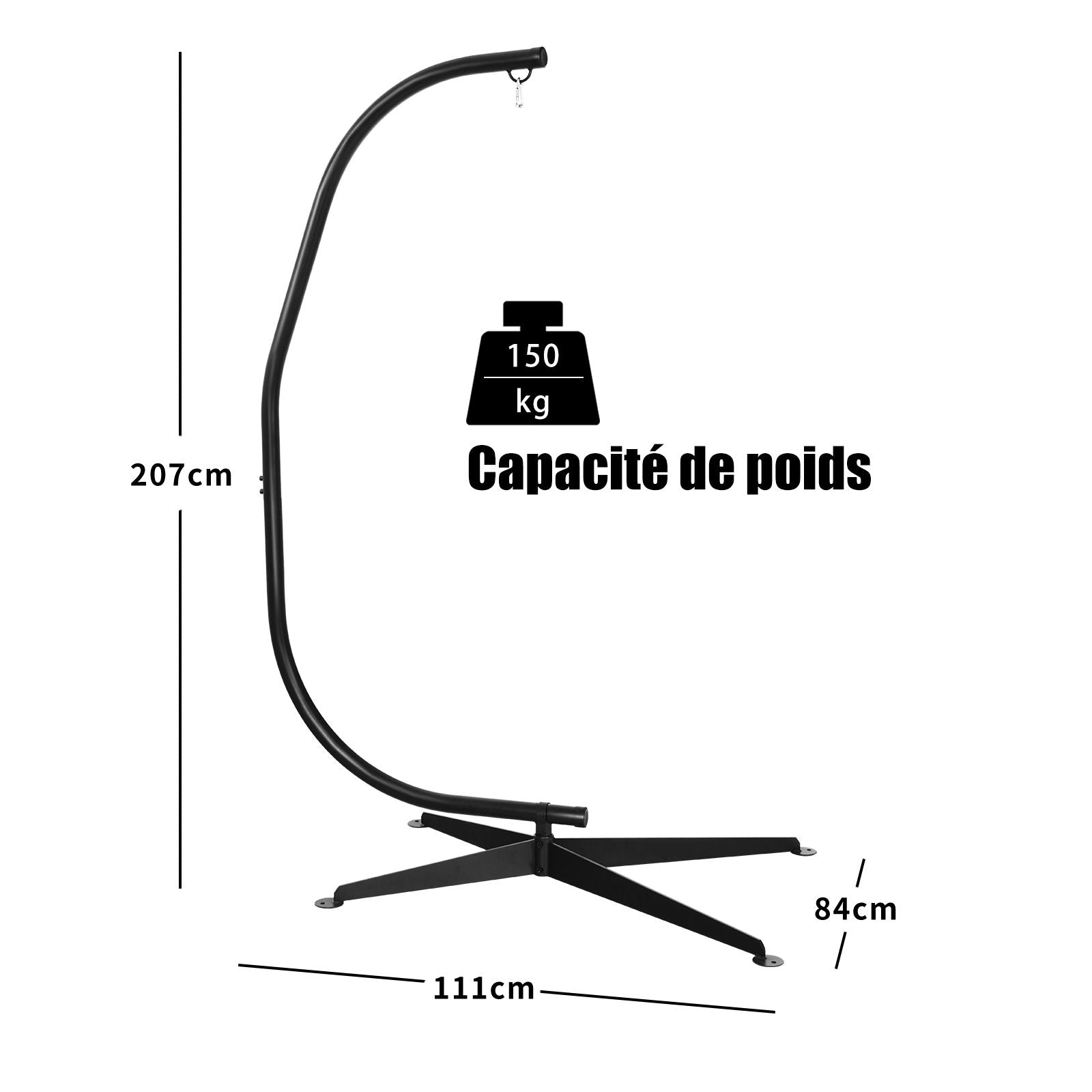 Support Fauteuil Suspendu De Jardin Charge Max 150 KG Hauteur 207 CM En Acier Base En Croix Forme De C Intérieur/Extérieur