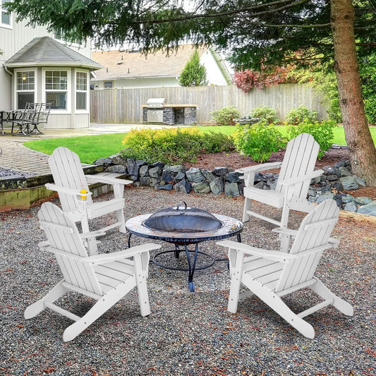 Chaise De Jardin Adirondack En Bois Polyéthylène Avec Porte-Gobelet Inclinaison 103° Résistante Aux Intempéries Pour Porche