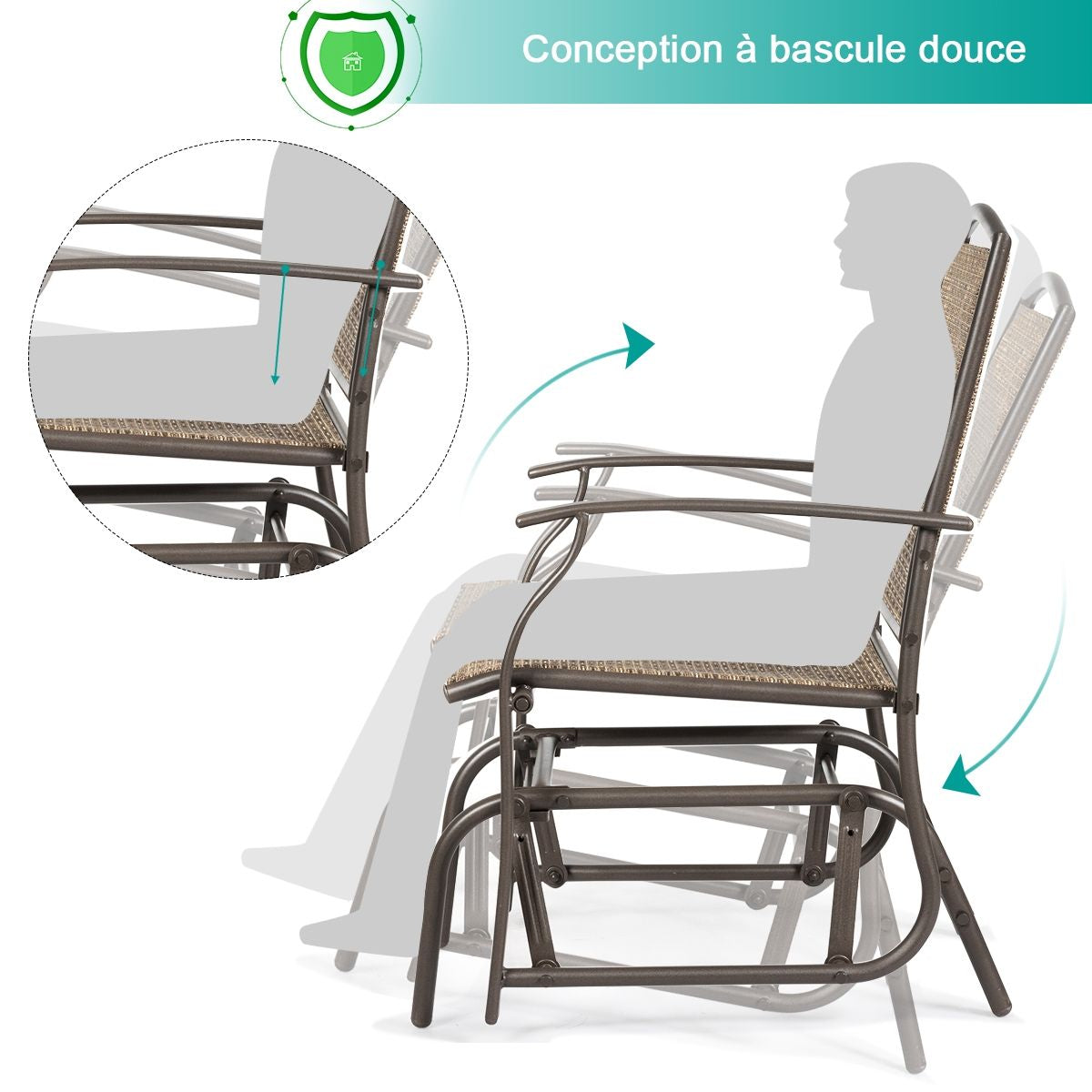 Fauteuil À Bascule/Lot De 2 Fauteuils À Bascule Chaise À Bascule Pour Jardin En Textilène Cadre En Acier Charge Max.150Kg