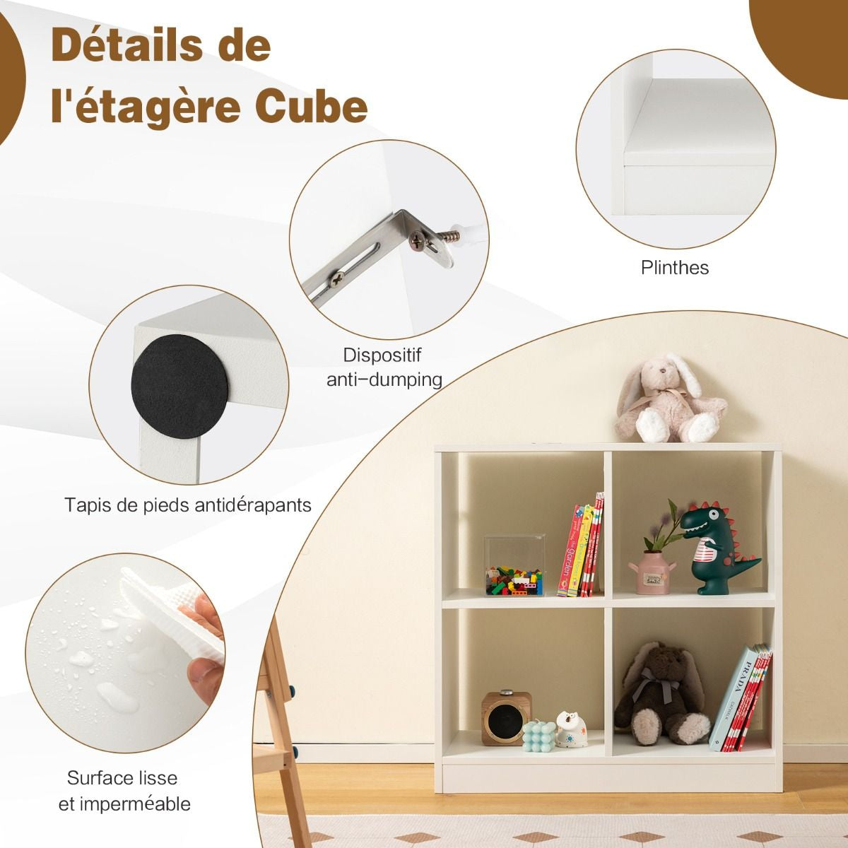 Bibliothèque Étagère Rangement À 3 Niveaux Avec 4 Compartiments Ouverts Meuble Cube De Rangement En Bois 73 X 33 X 73Cm Noir/Blanc/Naturel