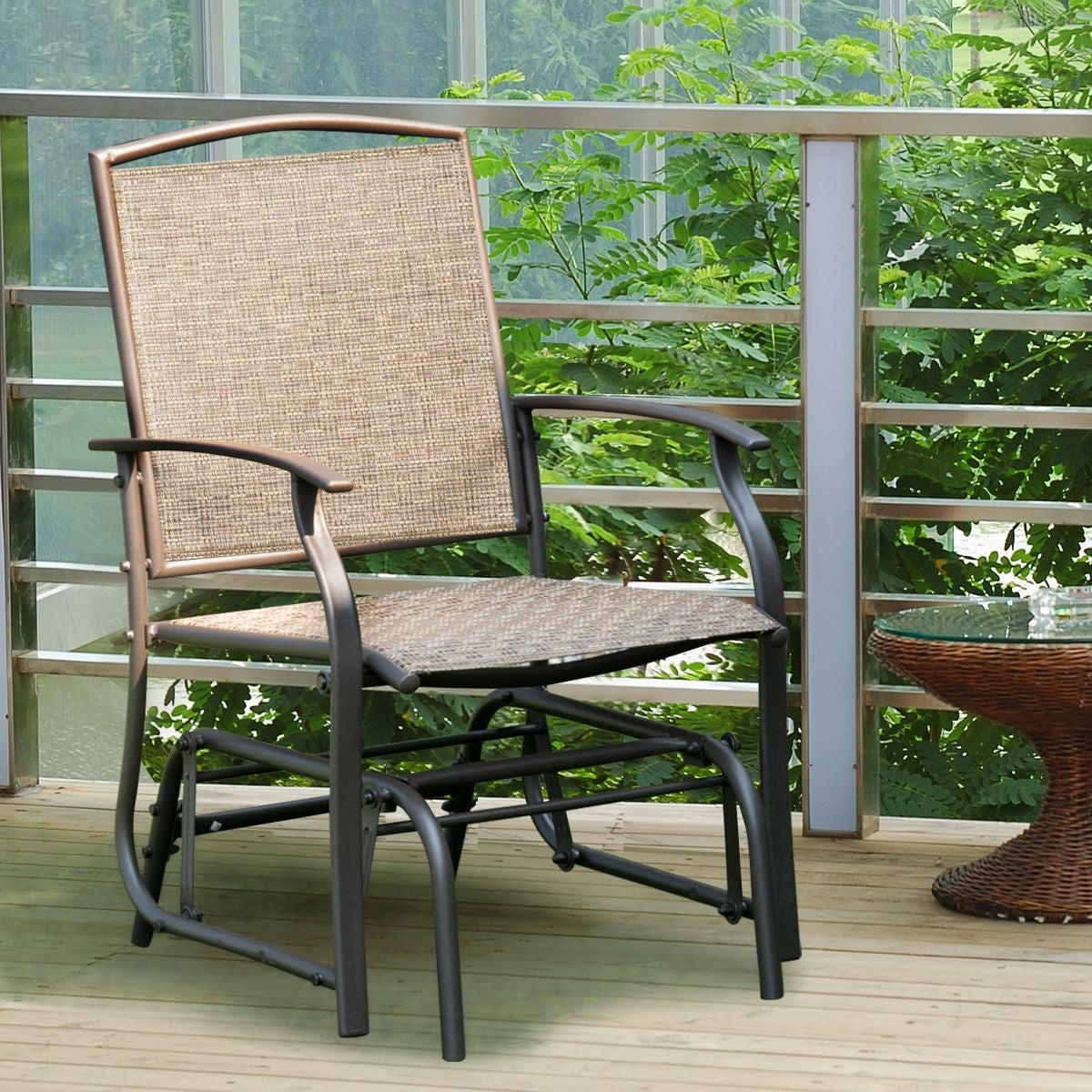 Fauteuil À Bascule/Lot De 2 Fauteuils À Bascule Chaise À Bascule Pour Jardin En Textilène Cadre En Acier Charge Max.150Kg