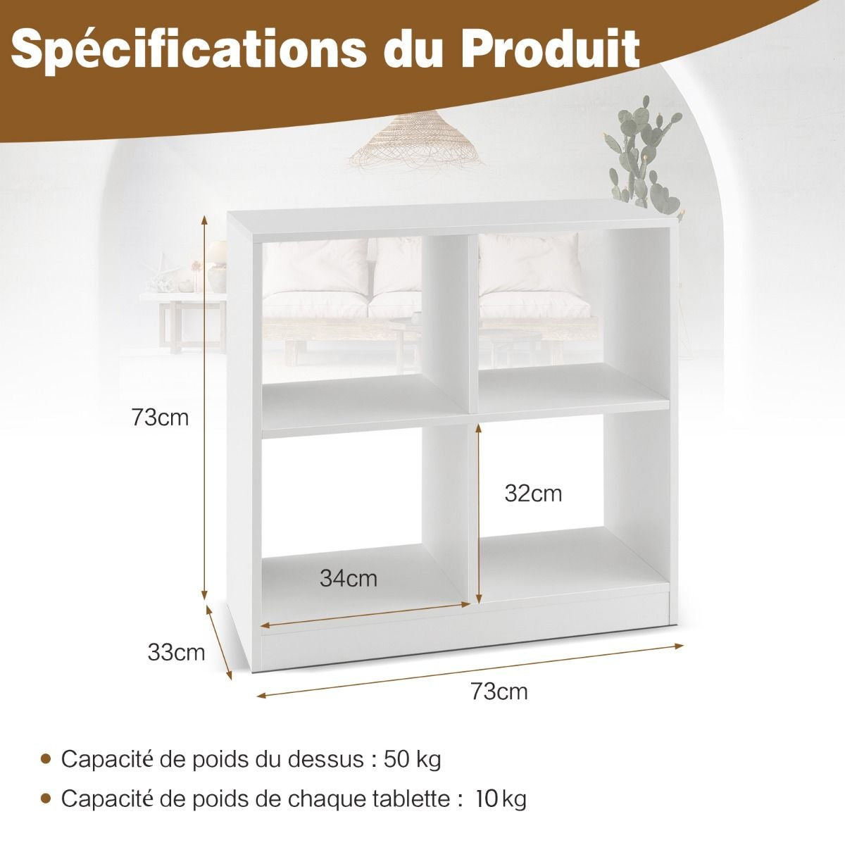 Bibliothèque Étagère Rangement À 3 Niveaux Avec 4 Compartiments Ouverts Meuble Cube De Rangement En Bois 73 X 33 X 73Cm Noir/Blanc/Naturel