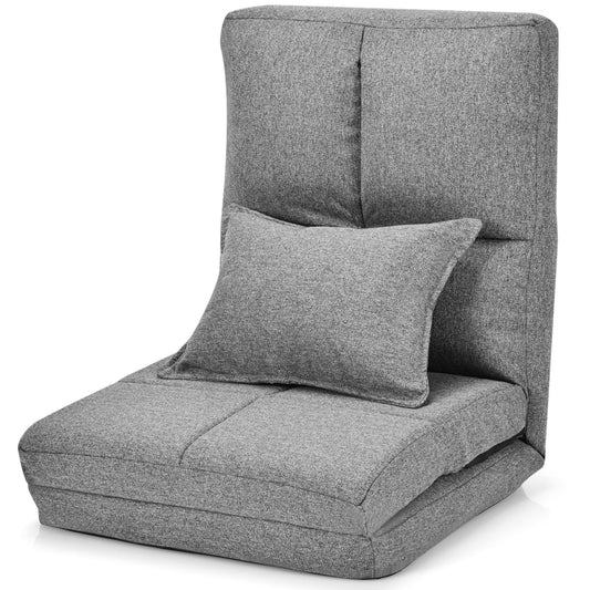 Chaise Paresseux Sur Plancher Pliable Avec Dossier À 5 Positions Réglables Gris