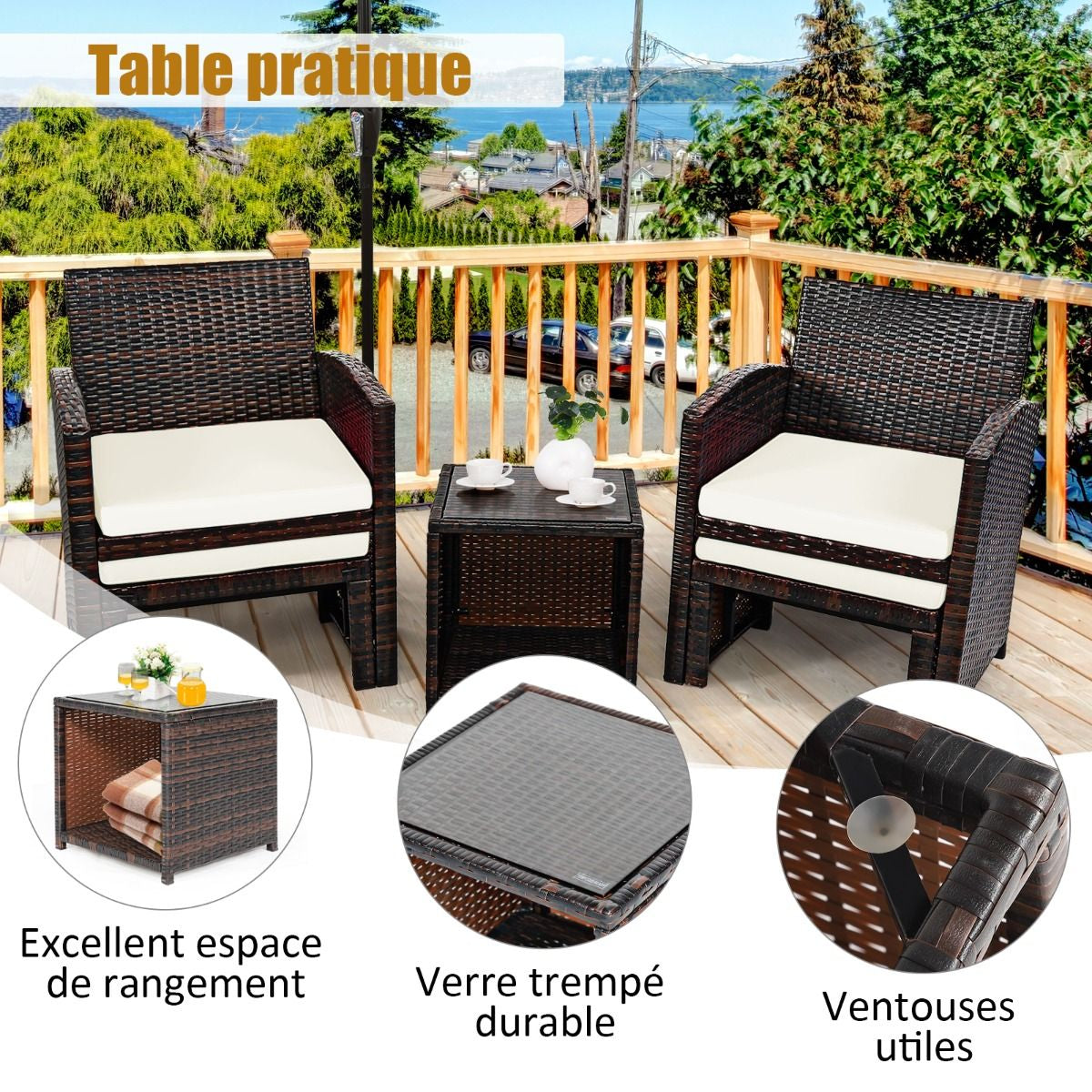 Ensemble Meuble De Salon 5PCS Salon De Jardin En Rotin PE Avec Coussin Pour Balcon Piscine Terrasse Gris/Blanc