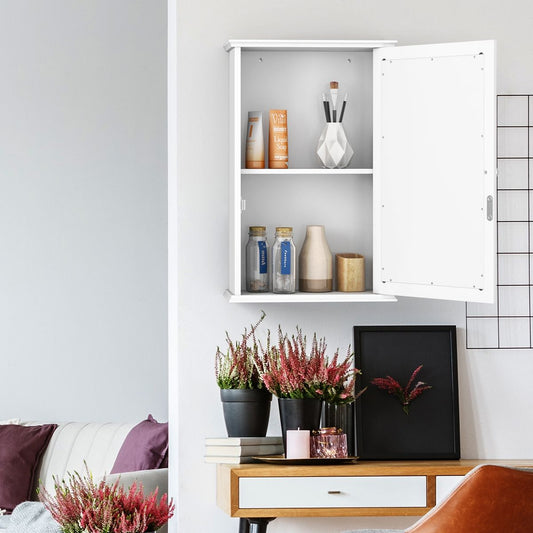Armoire De Salle De Bain Armoire Miroir Murale À 2 Niveaux Etagère Réglable Blanc