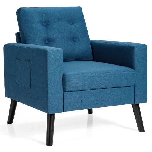 Fauteuil De Salon 1 Personne Avec Profondeur D'Assise 53Cm Canapé 1 Place Avec Pieds Bois D’Hévéa Pour Chambre Salon Bureau 81*67*86Cm Bleu