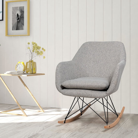 Chaise À Bascule D'Appoint Chaise D'Appoint À Bascule Dossier Ergonomique Haut Accoudoirs En Bois De Hêtre Massif Coussin De Siège Rembourré Gris