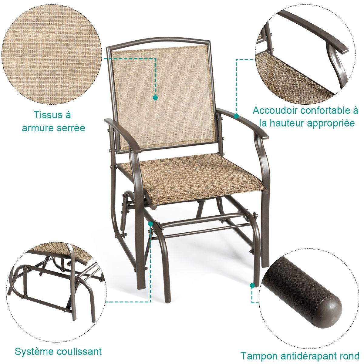 Fauteuil À Bascule/Lot De 2 Fauteuils À Bascule Chaise À Bascule Pour Jardin En Textilène Cadre En Acier Charge Max.150Kg