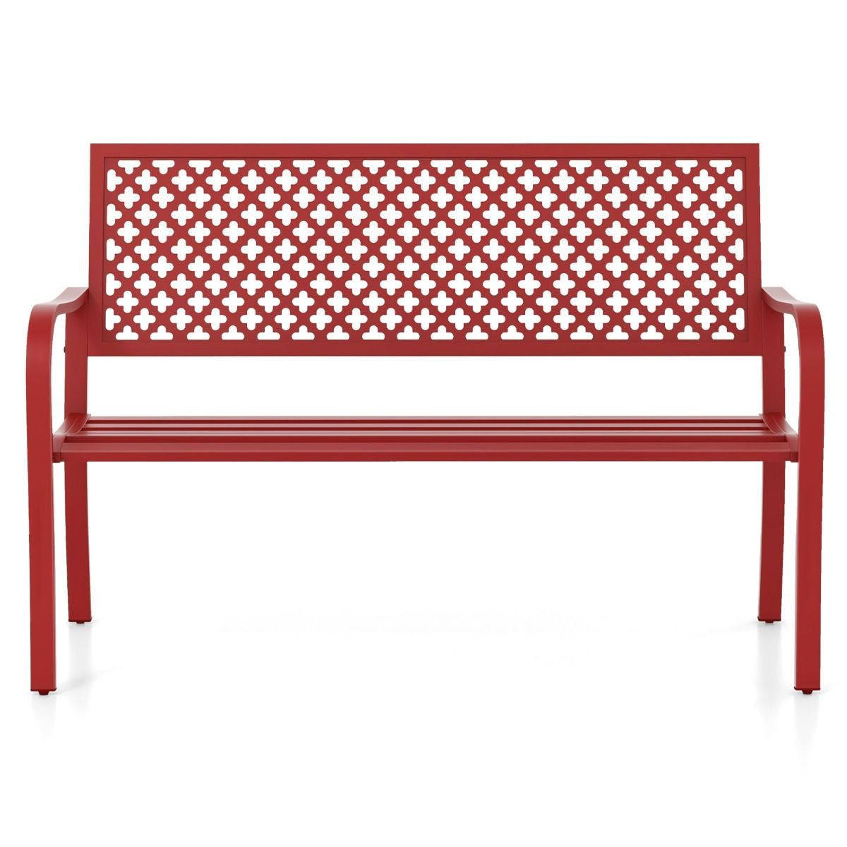 Banc De Jardin Chaise De Patio En Métal Pour 2 Personnes Avec Dossier Ajouré & Siège À Lattes Banc Moderne De 127 Cm De Long Noir/Rouge