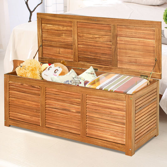 Malle En Bois D’Acacia Coffre Boîte De Rangement 120 X 45 X 45 Cm Charge Max 150KG Pour Terrasse Jardin Ou Cour Nature