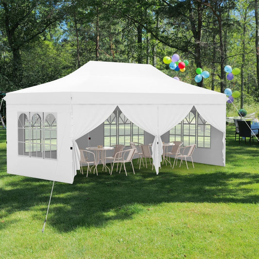 Tonnelle De Jardin 3X6M Avec 6 Parois Latérales Amovibles Tente De Reception Escamotable Avec Sac De Transport Protection Solaire Blanc/Gris/Noir