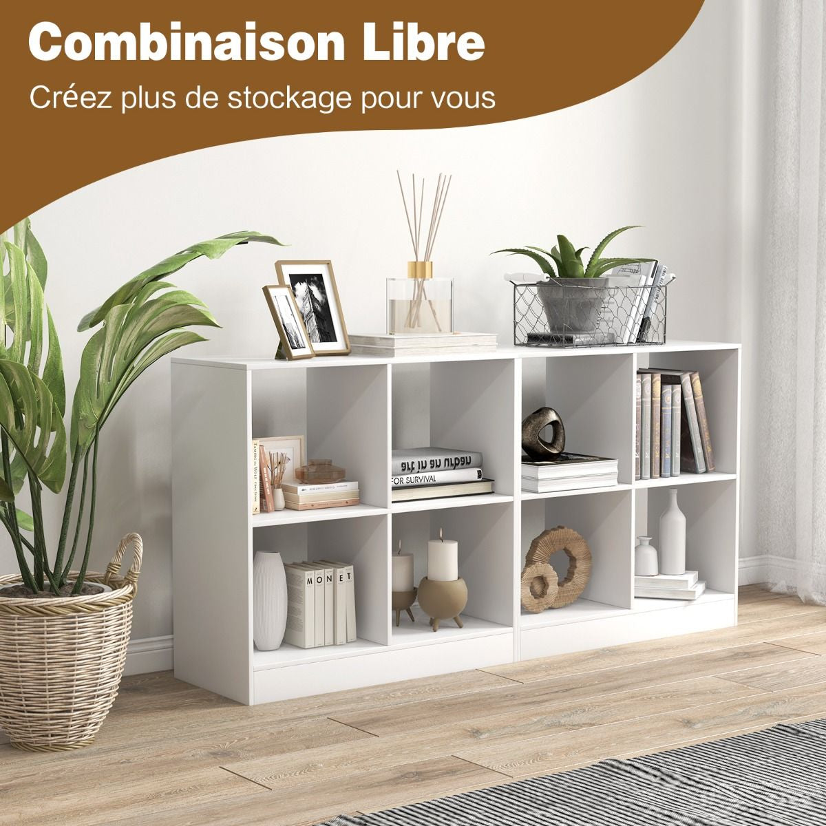 Bibliothèque Étagère Rangement À 3 Niveaux Avec 4 Compartiments Ouverts Meuble Cube De Rangement En Bois 73 X 33 X 73Cm Noir/Blanc/Naturel