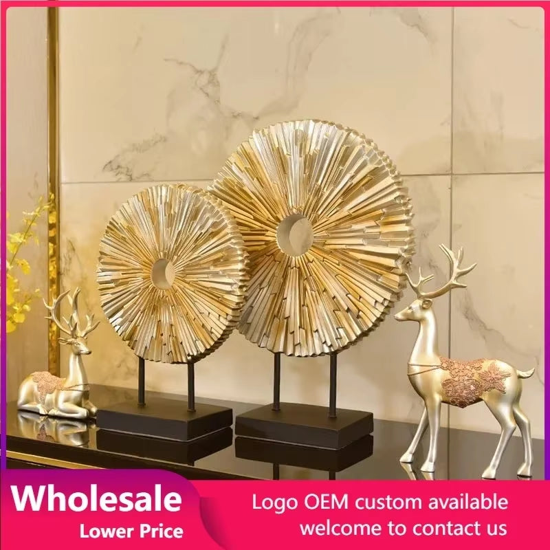 European Livingroom TV Cabinet Resin round Figurines Crafts Luxury Modern Gold Decoration for Home Furnishing Decoration