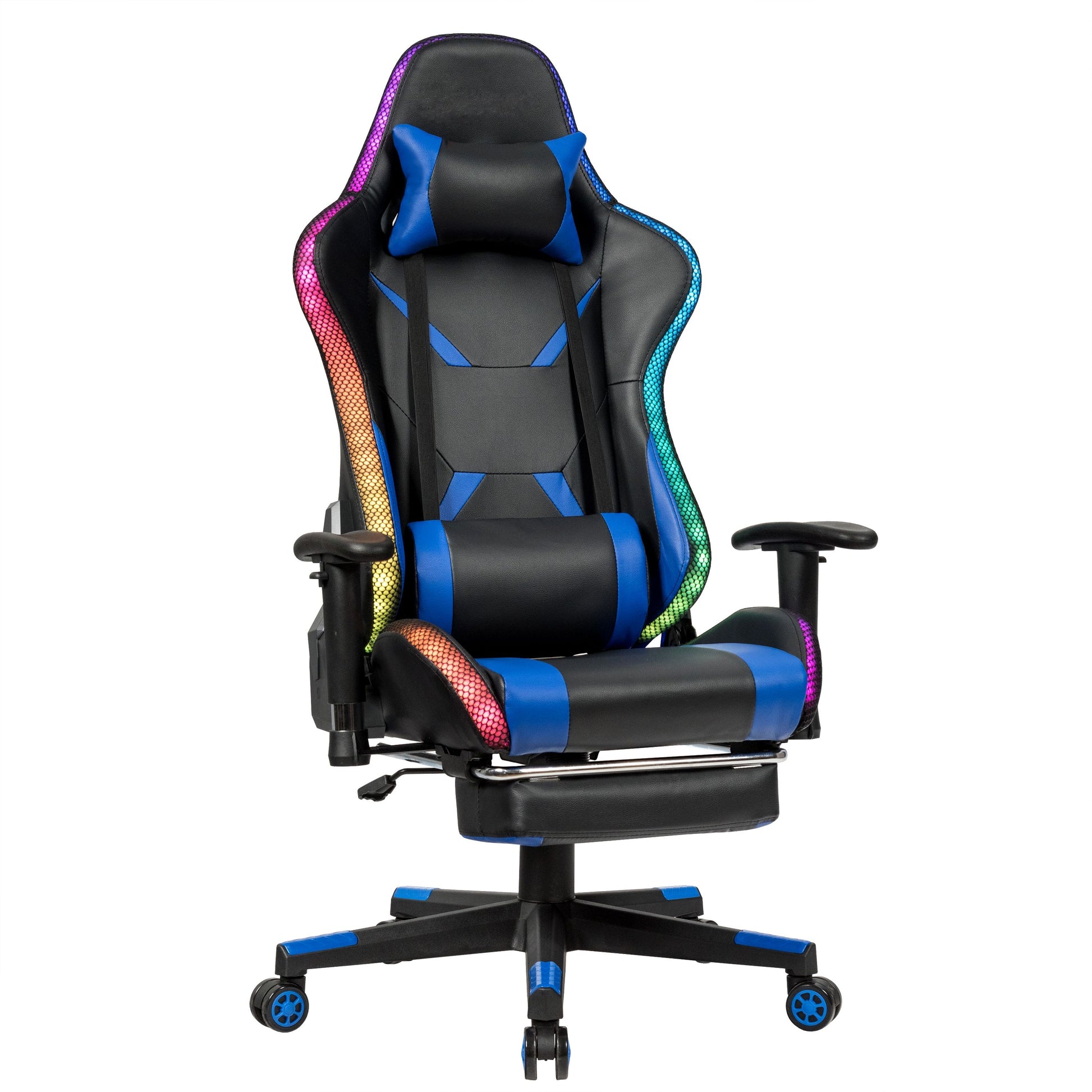 Chaise Gaming Fauteuil De Bureau Hauteur Ajustable Et Dossier Inclinable Repose Pieds Inclus Bleu/Rouge